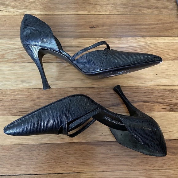Giorgio Armani Vero Cuoio Black Leather Reptile Pumps Heel Shoes Italy - Picture 6 of 11